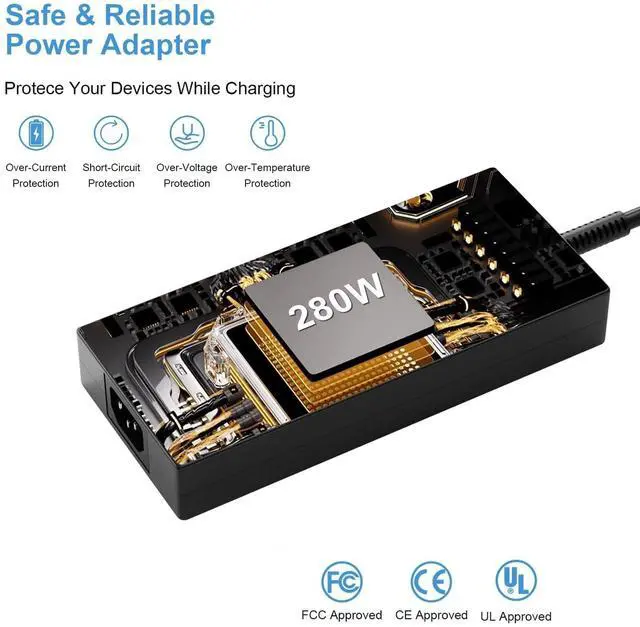Alt view image 5 of 5 - BIYTC 280W USB Tip Charger Compatible with MSI GS77 GE66 GE68 GE76 Raider GE68HX GE78HX GP66 Leopard a18-280p1a adp-280eb chicony Stealth GS77 Msi 280w Laptop Charger Power Supply Adapter Cord