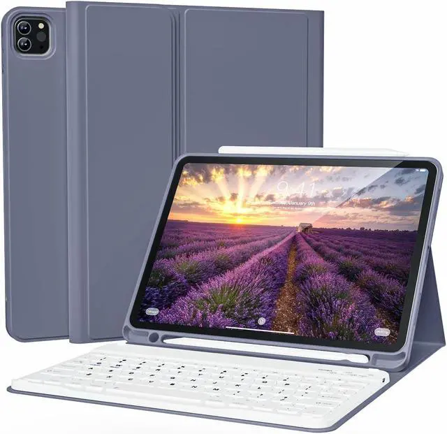 Main image of KVTVOU Keyboard Case for iPad Pro 11 Inch 4th Generation/Pro 3rd Gen/Pro 2nd Gen with Pencil Holder, Folio Detachable Wireless Bluetooth Keyboard & Flip Stand Case for iPad Pro 11 Inch, Purple
