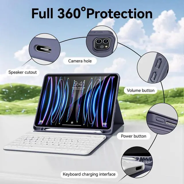 Alt view image 3 of 5 - KVTVOU Keyboard Case for iPad Pro 11 Inch 4th Generation/Pro 3rd Gen/Pro 2nd Gen with Pencil Holder, Folio Detachable Wireless Bluetooth Keyboard & Flip Stand Case for iPad Pro 11 Inch, Purple