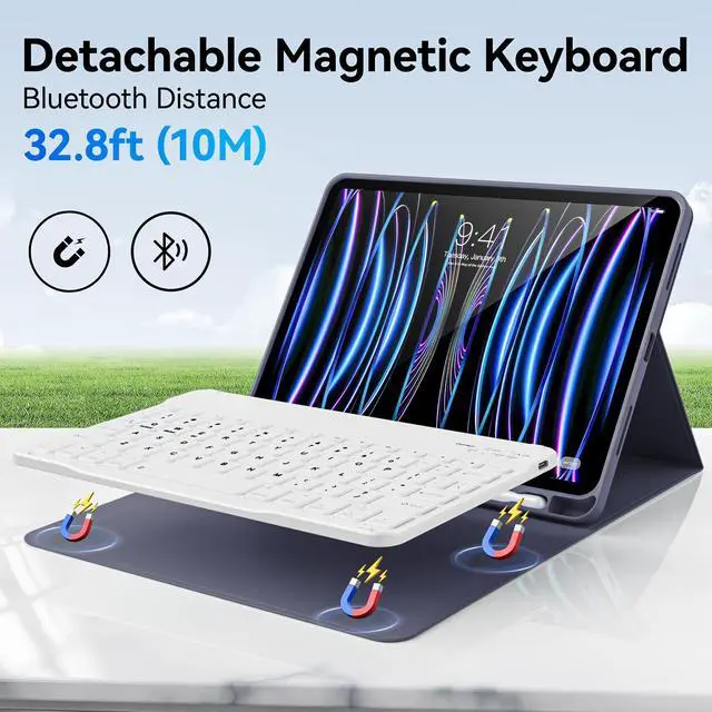 Alt view image 2 of 5 - KVTVOU Keyboard Case for iPad Pro 11 Inch 4th Generation/Pro 3rd Gen/Pro 2nd Gen with Pencil Holder, Folio Detachable Wireless Bluetooth Keyboard & Flip Stand Case for iPad Pro 11 Inch, Purple