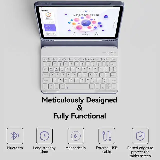 Alt view image 4 of 5 - KVTVOU Keyboard Case for iPad Pro 11 Inch 4th Generation/Pro 3rd Gen/Pro 2nd Gen with Pencil Holder, Folio Detachable Wireless Bluetooth Keyboard & Flip Stand Case for iPad Pro 11 Inch, Purple