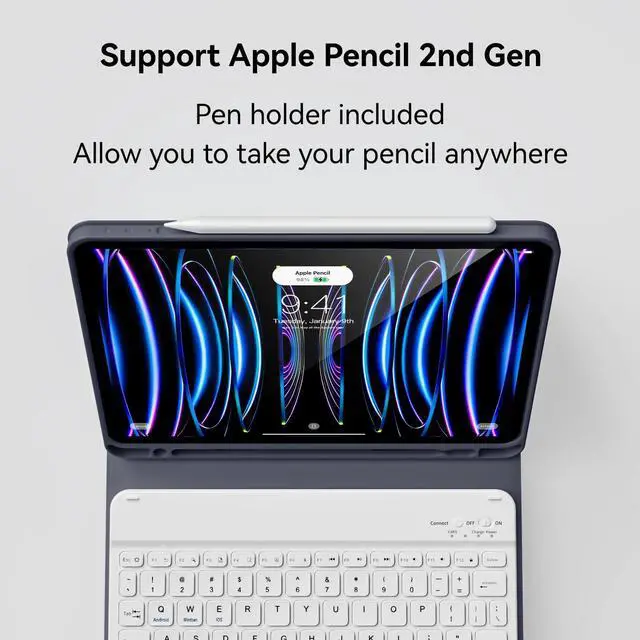 Alt view image 5 of 5 - KVTVOU Keyboard Case for iPad Pro 11 Inch 4th Generation/Pro 3rd Gen/Pro 2nd Gen with Pencil Holder, Folio Detachable Wireless Bluetooth Keyboard & Flip Stand Case for iPad Pro 11 Inch, Purple