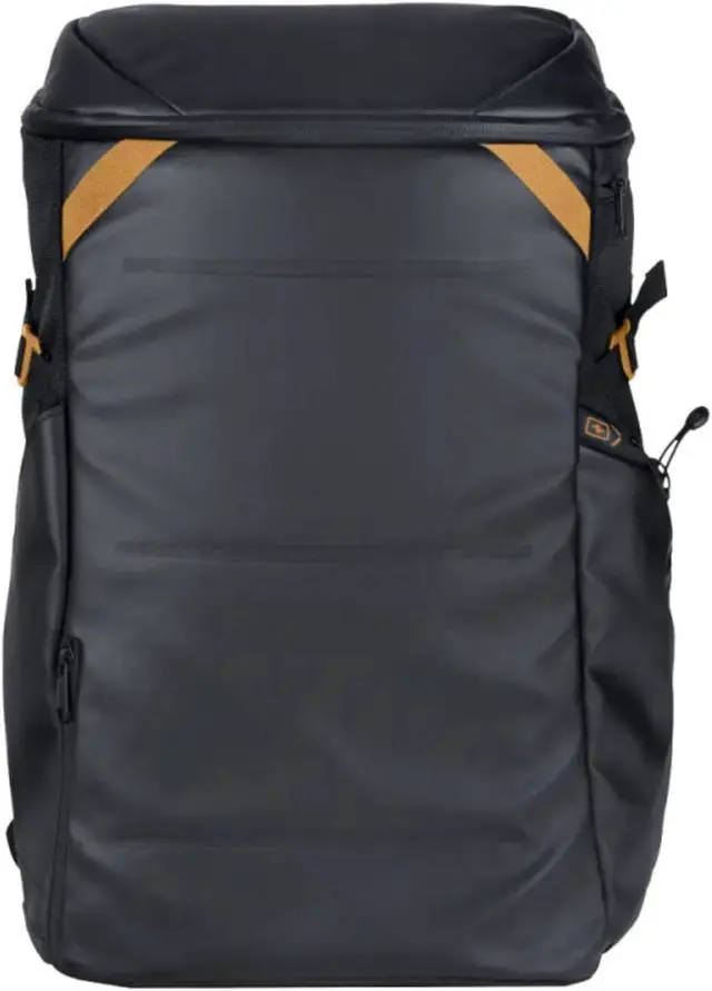 Alt view image 2 of 5 - ELAA Upright Daypack - Premium Commuter Backpack with Laptop Compartment, USB Charging Port, Magnetic Water Bottle Pocket - Top Loading Work Backpack - 20L Carry-On Travel Backpack (Black/Gold)