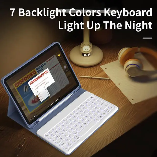 Alt view image 2 of 5 - KVTVOU Keyboard Case for iPad Air 11 Inch (M3/M2, 2025/2024), for iPad Air 5th/4th Gen (2022/2020) 10.9 Inch with Pencil Holder - 7 Colors Backlit Wireless Detachable Folio Keyboard, Purple