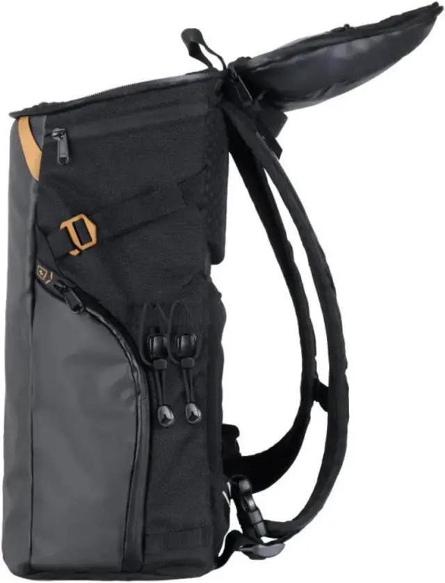 Alt view image 3 of 5 - ELAA Upright Daypack - Premium Commuter Backpack with Laptop Compartment, USB Charging Port, Magnetic Water Bottle Pocket - Top Loading Work Backpack - 20L Carry-On Travel Backpack (Black/Gold)