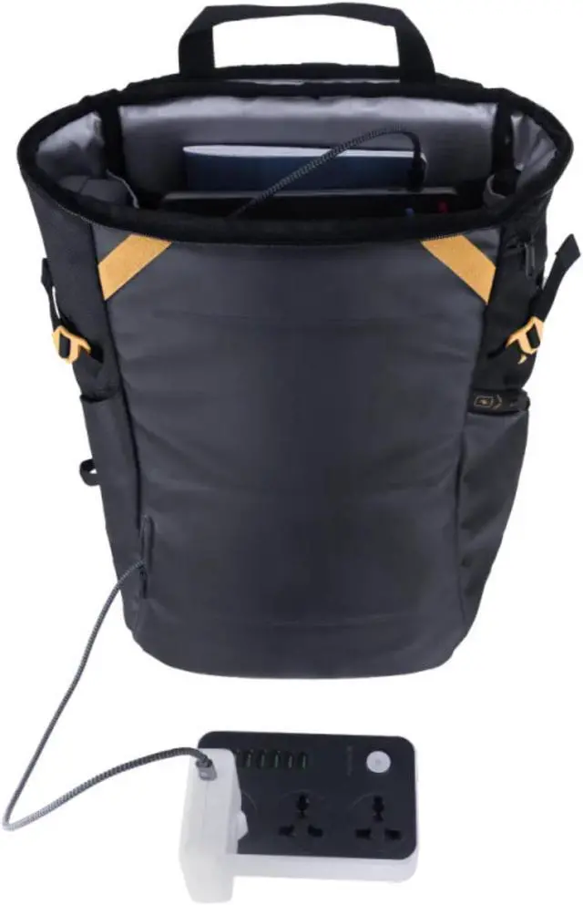 Alt view image 4 of 5 - ELAA Upright Daypack - Premium Commuter Backpack with Laptop Compartment, USB Charging Port, Magnetic Water Bottle Pocket - Top Loading Work Backpack - 20L Carry-On Travel Backpack (Black/Gold)