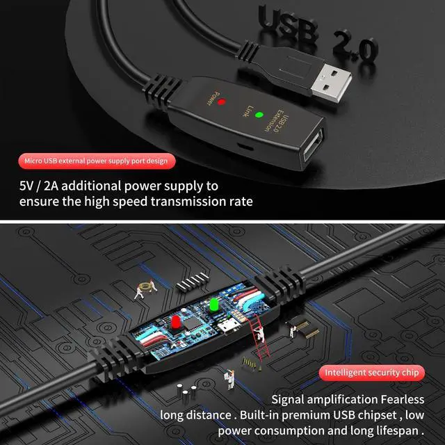 Alt view image 3 of 5 - LDKCOK 100FT Active USB Extension Cable 2.0 Male to Female with A Extension chipset Signal Booster - Active Extension/Repeate