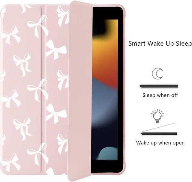 Alt view image 3 of 5 - Cute Kawaii Bow for iPad 7th/8th/9th Generation Case with Pencil Holder, Auto Sleep/Wake, Pink Leather Soft TPU Back Cover for iPad 10.2 Inch 2019/2020/2021