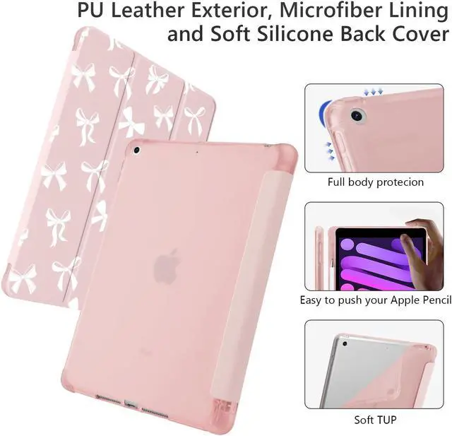 Alt view image 4 of 5 - Cute Kawaii Bow for iPad 7th/8th/9th Generation Case with Pencil Holder, Auto Sleep/Wake, Pink Leather Soft TPU Back Cover for iPad 10.2 Inch 2019/2020/2021