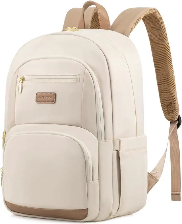 Main image of LOVEVOOK Travel Laptop Backpack for Women, Waterproof Work Backpack Fits 15.6 Inch Laptop, Large Computer Backpack for College, Beige