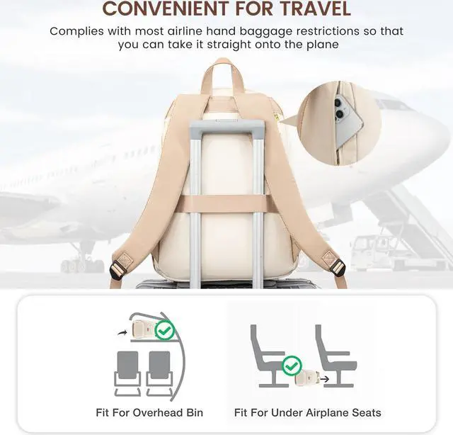 Alt view image 4 of 5 - LOVEVOOK Travel Laptop Backpack for Women, Waterproof Work Backpack Fits 15.6 Inch Laptop, Large Computer Backpack for College, Beige