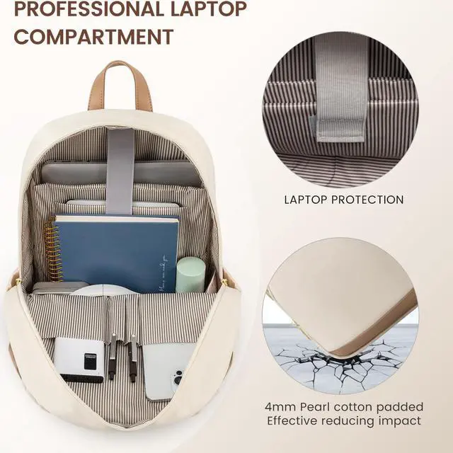 Alt view image 3 of 5 - LOVEVOOK Travel Laptop Backpack for Women, Waterproof Work Backpack Fits 15.6 Inch Laptop, Large Computer Backpack for College, Beige