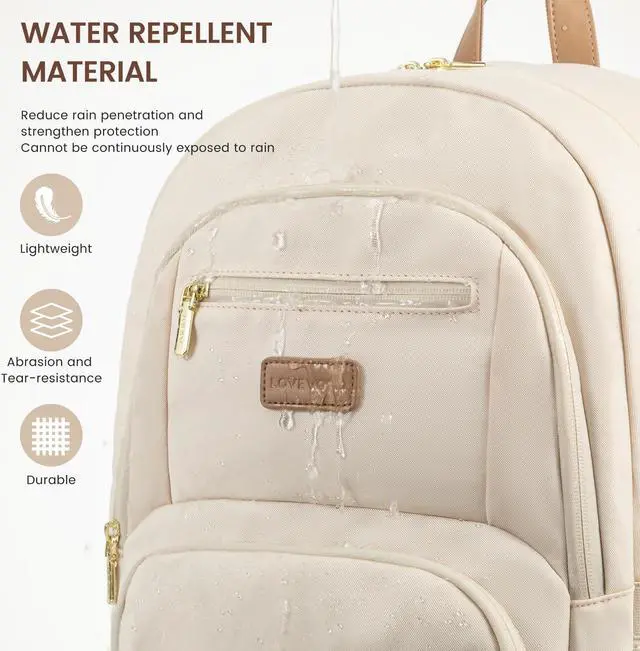 Alt view image 5 of 5 - LOVEVOOK Travel Laptop Backpack for Women, Waterproof Work Backpack Fits 15.6 Inch Laptop, Large Computer Backpack for College, Beige