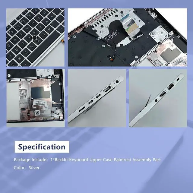 Alt view image 3 of 5 - D-KXCPELE Replacement Laptop Upper Case Palmrest Backlit Keyboard Assembly Part for H P Elitebook 840 G7 840 G8 M07090-001 M36312-001 (Silver)