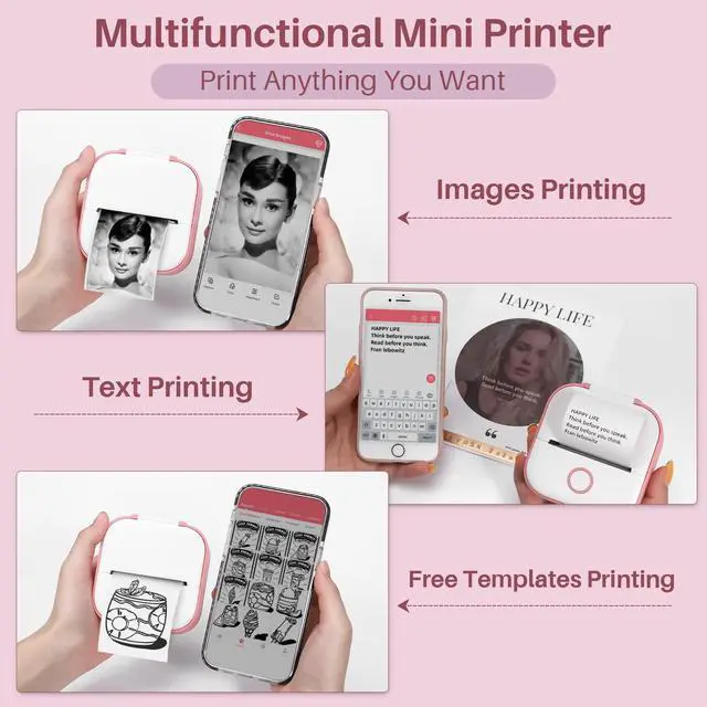 Alt view image 2 of 5 - Mini Printer - T02 Label Maker with 3 Rolls Paper, Sticker Printer Machine, Inkless Portable Study Printer for Anatomical Diagram and 3 Rolls of Clear/Transparent Paper