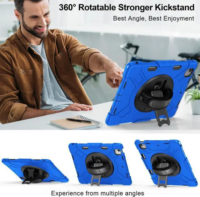 Alt view image 3 of 5 - Case for iPad Air 13 Inch M3/M2 (2025/2024): Silicone Shockproof Case with Screen Protector - Stand - Handle - Shoulder Strap - Pen Holder- Blue
