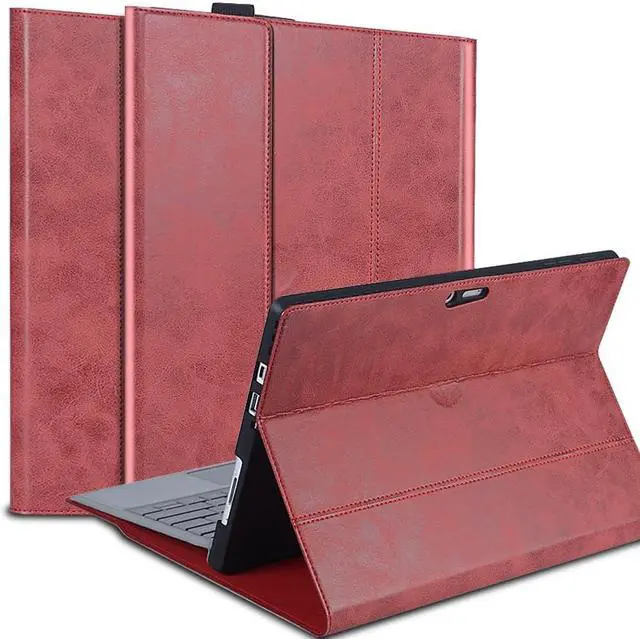 Main image of NANRUIL for Microsoft Surface Pro 4/5/6/7/7 Plus + 12.3 inch Case 2015/2017/2018/2019/2021 Genuine Leather Cover Protective Shell Compatible with Type Cover Keyboard and Pencil Holder.Red