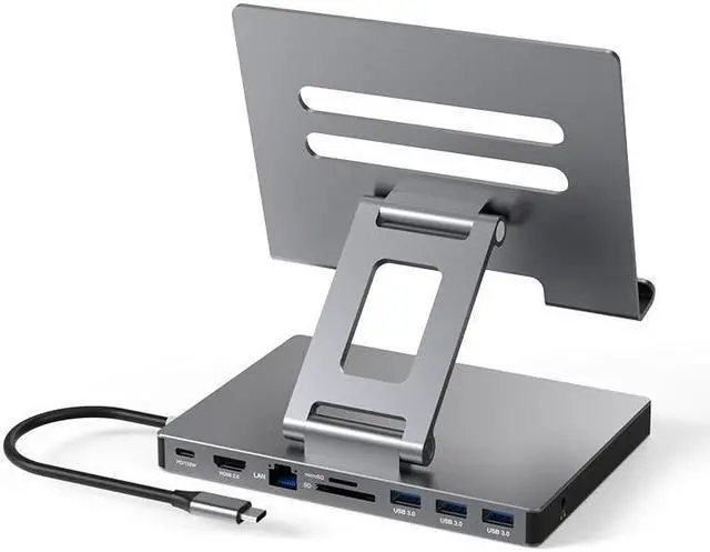 Main image of iPad Pro USB C Hub Stand, 9-in-1 Adapter for iPad Pro M4 M2 13 12.9 11 Inch Docking Station Foldable with 4K 60Hz HDMI, RJ45 Gigabit Ethernet, SD/TF Card Reader, 3 USB 3.0, 3.5 mm Audio, iPad Air
