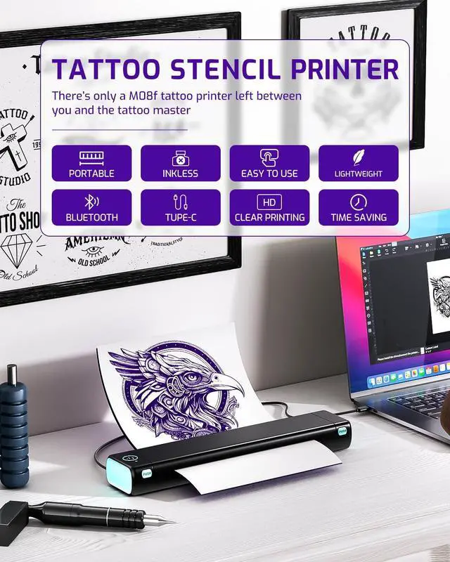 Alt view image 5 of 5 - Phomemmo Wireless Tattoo Stenicl Printer with 1 Case & 35 Sheets A4 Size Tattoo Transfer Paper