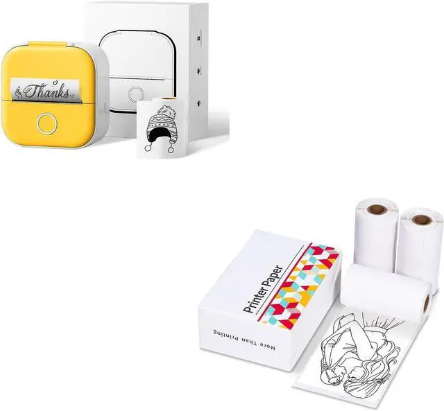 Main image of Ponek Mini Pocket Sticker Printer - T02 Black On White Self-Adhesive Paper, Thermal Paper 50mm x 3.5m, 3 Rolls, Mini Printer for Journal, Notes, Memo