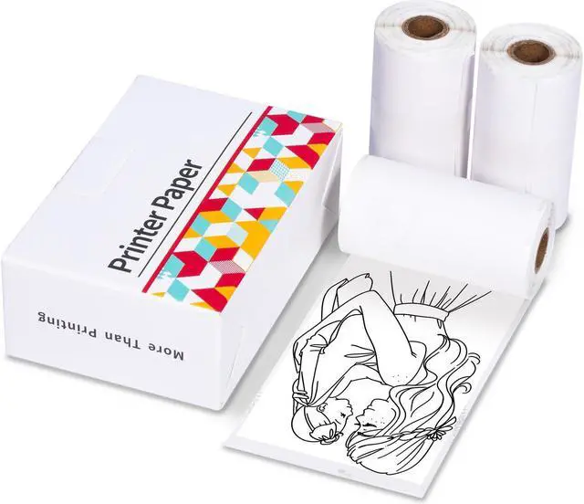 Alt view image 5 of 5 - Ponek Mini Pocket Sticker Printer - T02 Black On White Self-Adhesive Paper, Thermal Paper 50mm x 3.5m, 3 Rolls, Mini Printer for Journal, Notes, Memo