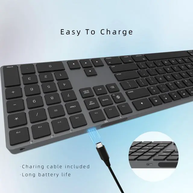 Alt view image 5 of 5 - Bluetooth Slim Keyboard for Mac, Aluminum Rechargeable Keyboard Wireless, Low-Profile Silent Flat Key Compatible with Apple iMac, MacBook, Mac and iOS, Full Size - Space Gray