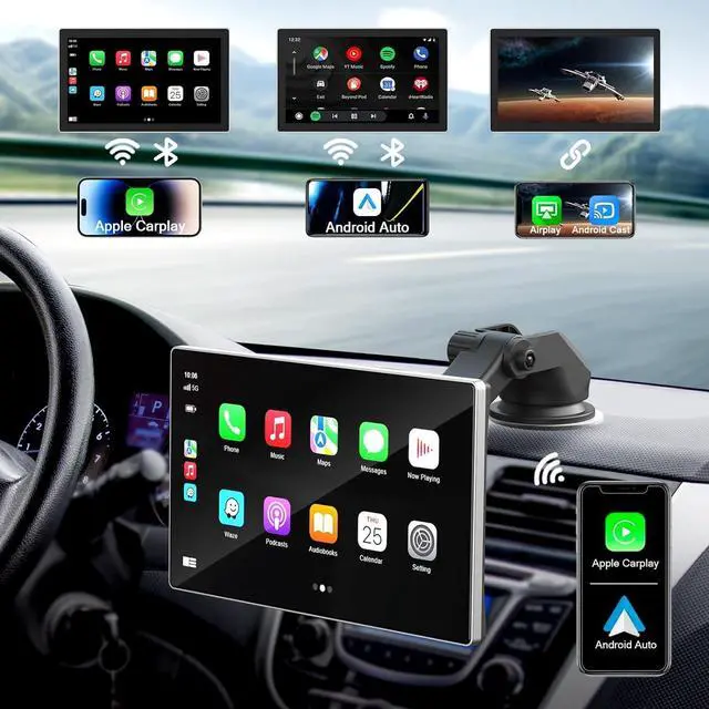 Alt view image 2 of 5 - RLIERCI Portable Carplay Screen for Car, 9" Wireless Carplay Touchscreen with 4K Dash Cam, Android Auto Car Stereo, Car Audio Receivers with 1080p Backup Camera, GPS, Bluetooth, FM, Siri