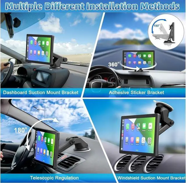 Alt view image 4 of 5 - RLIERCI Portable Carplay Screen for Car, 9" Wireless Carplay Touchscreen with 4K Dash Cam, Android Auto Car Stereo, Car Audio Receivers with 1080p Backup Camera, GPS, Bluetooth, FM, Siri