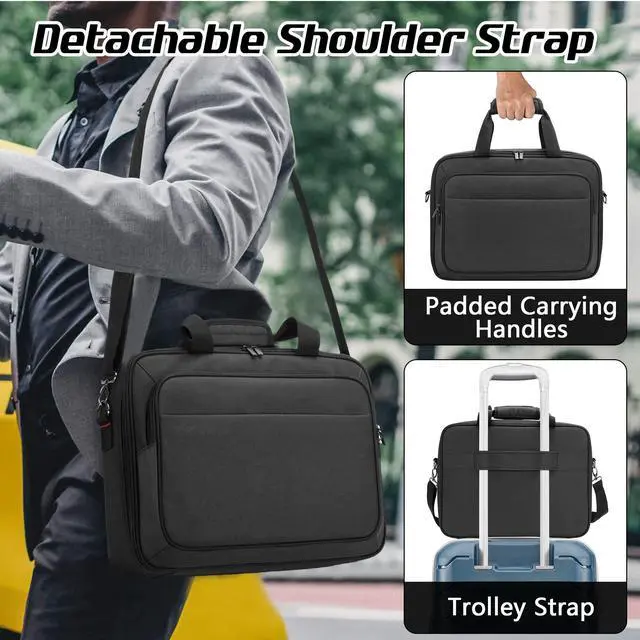 Alt view image 5 of 5 - samdew Mobile Printer Storage Bag Compatible with HP Tango/Tango X, HP Officejet 250/200, Portable Printer Carrying Case for Travel, with Laptop Layer(up to 14"), Shoulder & Trolley Strap, Bag Only