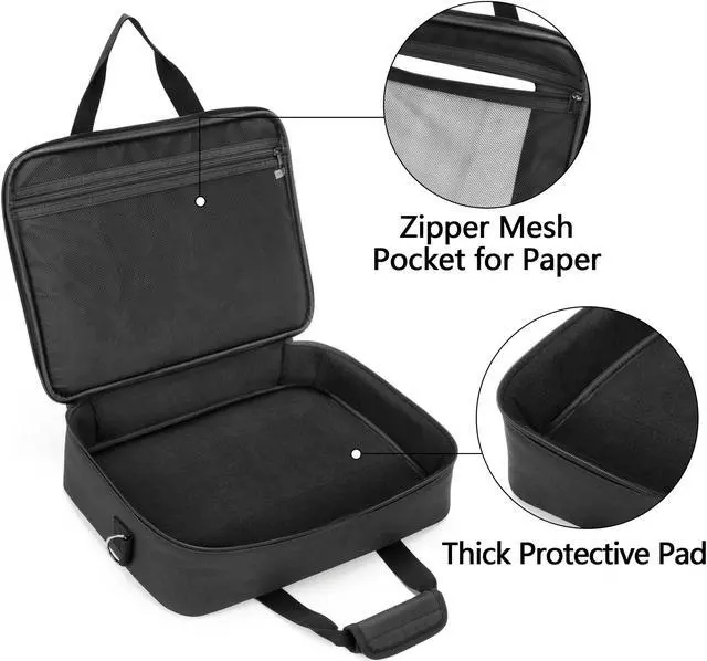 Alt view image 3 of 5 - samdew Mobile Printer Storage Bag Compatible with HP Tango/Tango X, HP Officejet 250/200, Portable Printer Carrying Case for Travel, with Laptop Layer(up to 14"), Shoulder & Trolley Strap, Bag Only