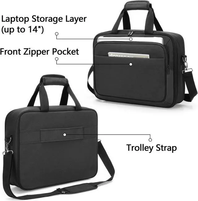 Alt view image 4 of 5 - samdew Mobile Printer Storage Bag Compatible with HP Tango/Tango X, HP Officejet 250/200, Portable Printer Carrying Case for Travel, with Laptop Layer(up to 14"), Shoulder & Trolley Strap, Bag Only