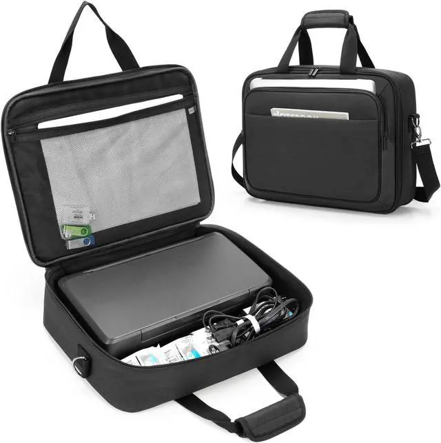 Main image of samdew Mobile Printer Storage Bag Compatible with HP Tango/Tango X, HP Officejet 250/200, Portable Printer Carrying Case for Travel, with Laptop Layer(up to 14"), Shoulder & Trolley Strap, Bag Only