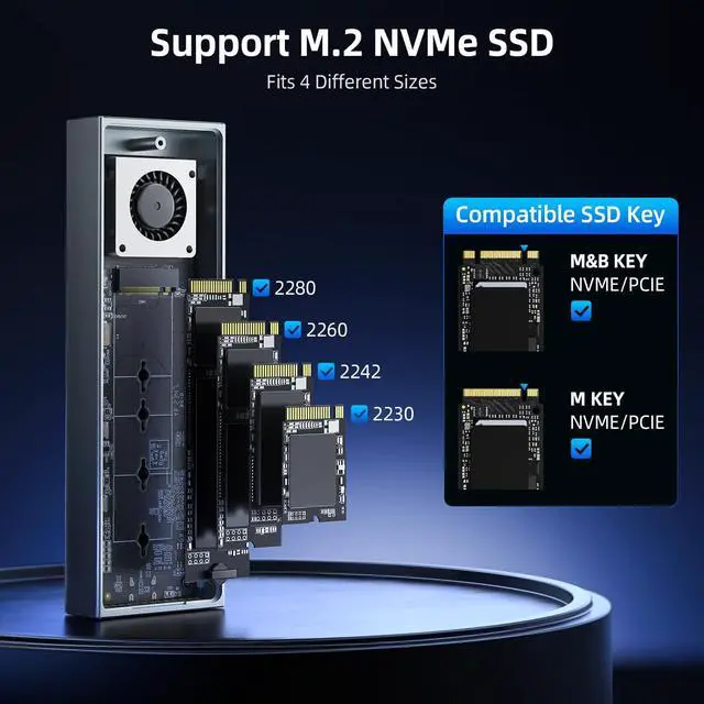 Alt view image 3 of 5 - SAN ZANG MASTER 40Gbps M.2 NVMe SSD Enclosure with Cooling Fan, Aluminium USB4 NVMe SSD Enclosure for MacBook Air/Por M1/M2, Compatible with USB4/3.2/3.1/3.0/2.0, Support 2230/2242/2260/2280(M Key)