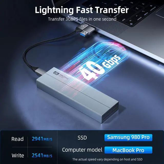 Alt view image 2 of 5 - SAN ZANG MASTER 40Gbps M.2 NVMe SSD Enclosure with Cooling Fan, Aluminium USB4 NVMe SSD Enclosure for MacBook Air/Por M1/M2, Compatible with USB4/3.2/3.1/3.0/2.0, Support 2230/2242/2260/2280(M Key)