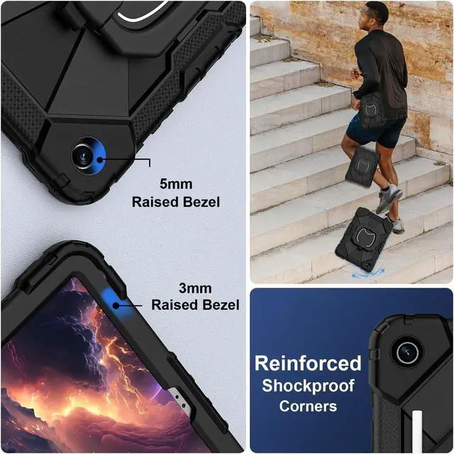 Alt view image 4 of 5 - Scnioy for Galaxy Tab A9 Plus Case 11 Inch, Rugged Case for Samsung Galaxy A9+ Tablet Case with Screen Protector 360 Rotating Stand Shoulder Strap Pen Holder, 2023 Model(SM-X210/X216/218), Black Black