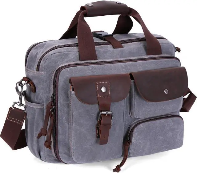 Main image of SHENHU Laptop Bag Briefcase 17.3 Inch Laptop Case Messenger Bag for Men Waxed Canvas Office Carrying Shoulder Bag for Work Business Travel Gray