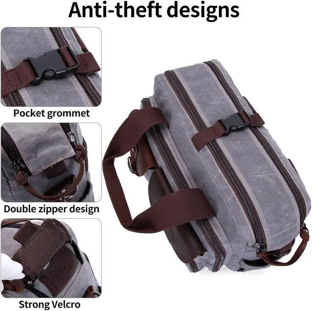 Alt view image 3 of 5 - SHENHU Laptop Bag Briefcase 17.3 Inch Laptop Case Messenger Bag for Men Waxed Canvas Office Carrying Shoulder Bag for Work Business Travel Gray