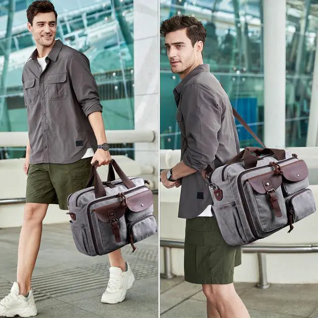 Alt view image 2 of 5 - SHENHU Laptop Bag Briefcase 17.3 Inch Laptop Case Messenger Bag for Men Waxed Canvas Office Carrying Shoulder Bag for Work Business Travel Gray