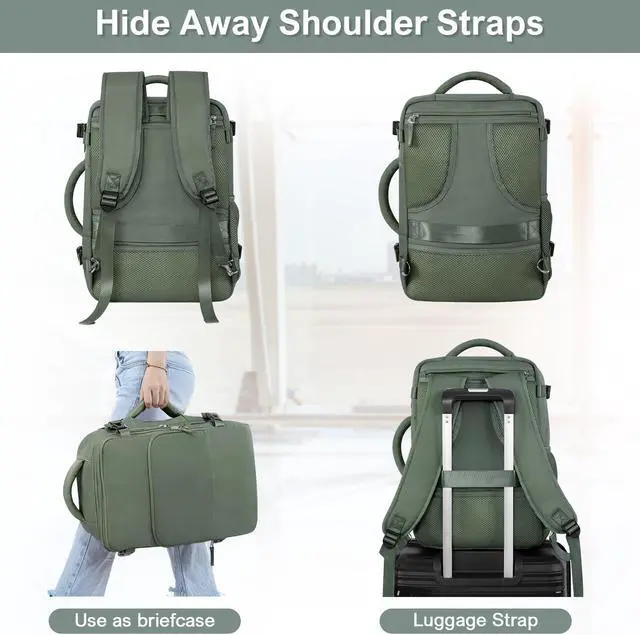 Alt view image 4 of 5 - Sinaliy Personal Item Backpack, Carry on Travel Backpack with Multi-Pockets, Waterproof Casual College 16inch Laptop Backpack for Men Women, Army Green