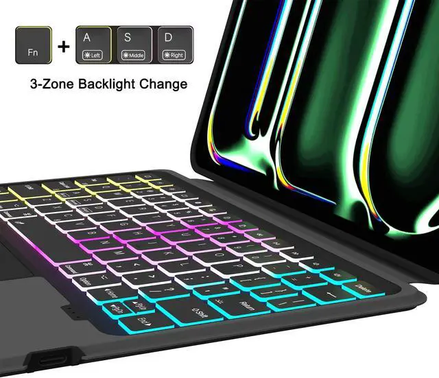 Alt view image 3 of 5 - for 2024 iPad Pro 11-inch (M4) Detachable Keyboard Case: 3 Zone 7 Colors Backlit Magnetic Keyboard with Smart Trackpad - Wireless Key Board Folio Book Cover with Pencil Holder & Auto Sleep/Wake