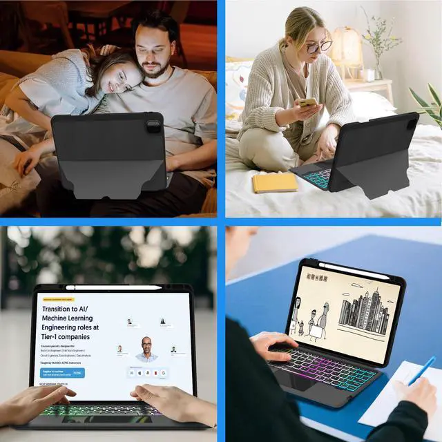 Alt view image 4 of 5 - for 2024 iPad Pro 11-inch (M4) Detachable Keyboard Case: 3 Zone 7 Colors Backlit Magnetic Keyboard with Smart Trackpad - Wireless Key Board Folio Book Cover with Pencil Holder & Auto Sleep/Wake