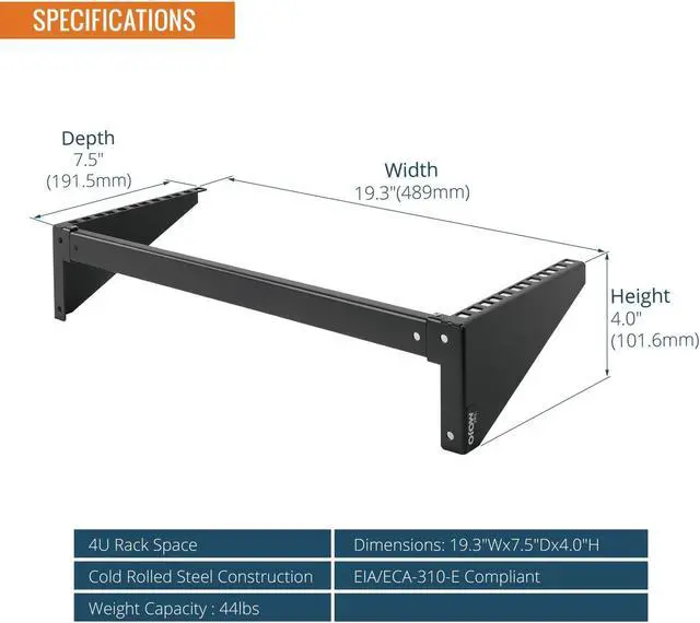 Alt view image 2 of 5 - Tecmojo 4U Foldable Vertical Wall Mount Rack and Wall Mountable Patch Panel Bracket for 19" Rack Mount Network and Server Equipment