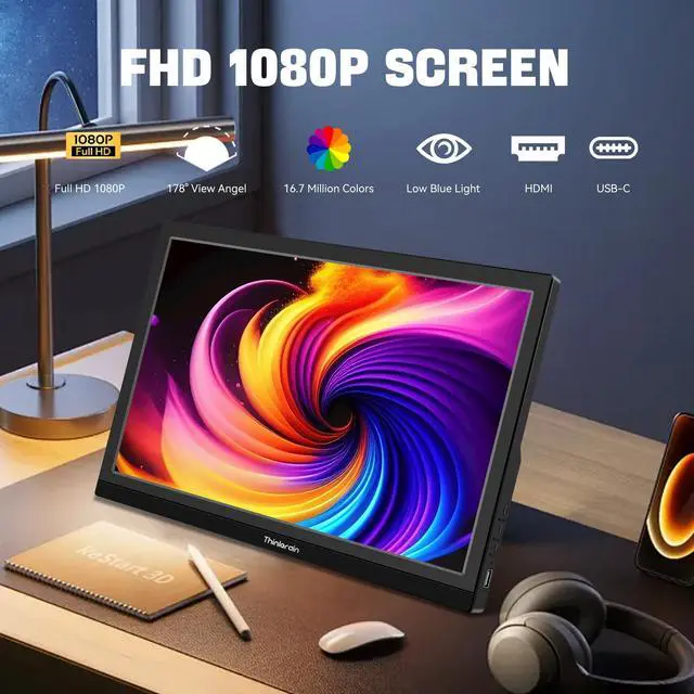 Thinlerain 15.6 Inch FHD 1080p Portable Monitor with IPS Touchsc 並行輸入品 : Thinlerain 15 inch PC Monitor Desktop Monitor with