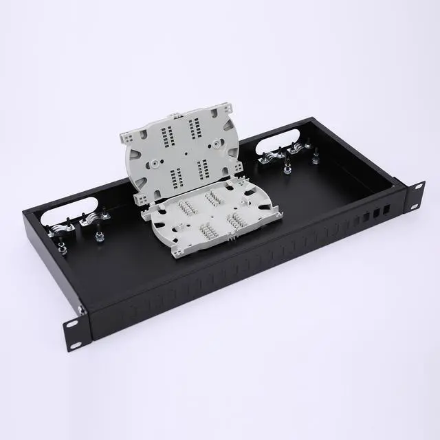 Main image of 1U 19" Rack Mount Fiber Optic Box Enclosure with LGX Loaded Patch Panel - Fits Rack Cabinets, Includes 2 Splice Trays, Supports Up to 48 Fibers