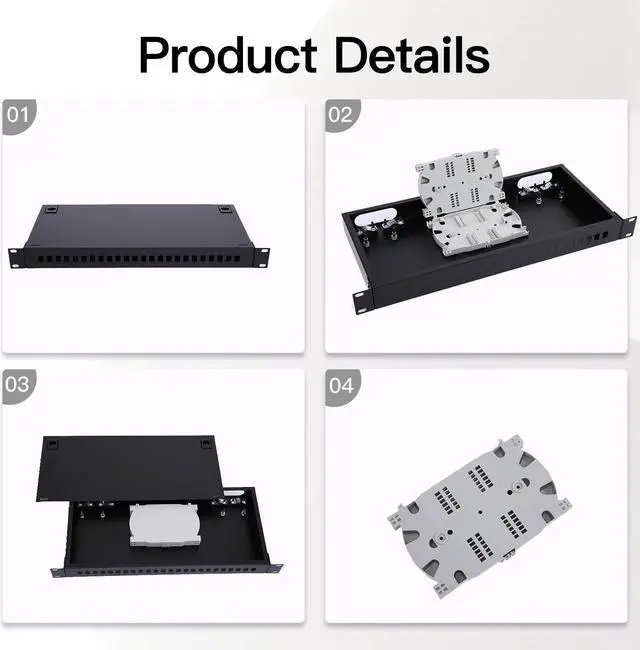 Alt view image 3 of 5 - 1U 19" Rack Mount Fiber Optic Box Enclosure with LGX Loaded Patch Panel - Fits Rack Cabinets, Includes 2 Splice Trays, Supports Up to 48 Fibers