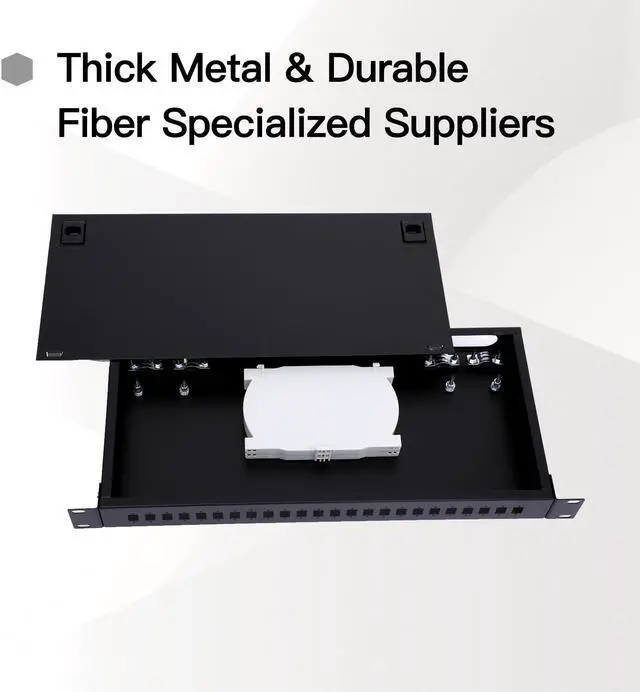 Alt view image 2 of 5 - 1U 19" Rack Mount Fiber Optic Box Enclosure with LGX Loaded Patch Panel - Fits Rack Cabinets, Includes 2 Splice Trays, Supports Up to 48 Fibers