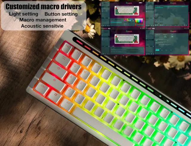 Alt view image 3 of 5 - Virtdream R66 65% Voice-Activated Hot Swap RGB Triple Mode2.4Ghz/Bluetooth 5.0/Wired Wireless Top Gaming Keyboard,Knob Control Mechanical Keyboard, PBT Keycaps (Glacial-White- Tactile Switch)