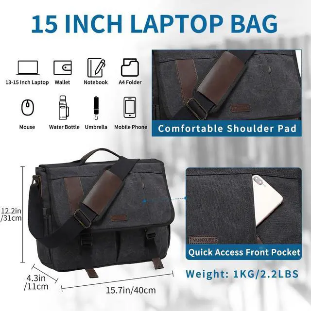 Alt view image 2 of 5 - Messenger Bag for Men,Water Resistant Canvas 15.6 inch Laptop Shoulder Bag Vintage Satchel Bag for Work Travel by VONXURY