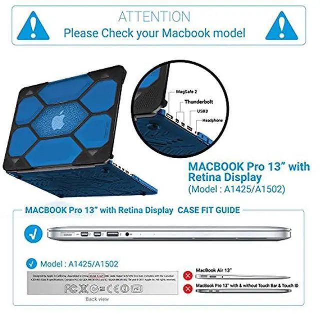 Alt view image 2 of 5 - IBENZER Compatible with MacBook Pro 13 Inch Case 2015 2014 2013 2012 A1502 A1425, Heavy Duty Protective Hard Shell Case Cover for Old Version Apple Mac Pro Retina 13, Blue, HR13CYBL