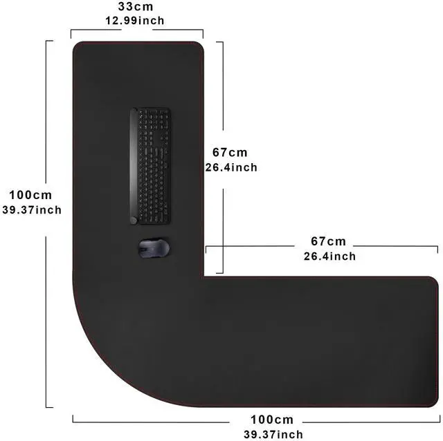 Alt view image 2 of 5 - ZORESYN L Shaped Desk Mat 39.4"(L) x 39.4"(S) x 13"(W), Computer Corner Desk Pad, Large Waterproof PU Leather Mouse pad for Corner Desk, Writing Desk Pad Protector - Black